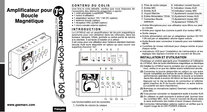 Página 1 del manual Manual de usuario Geemarc LoopHear 160 V2