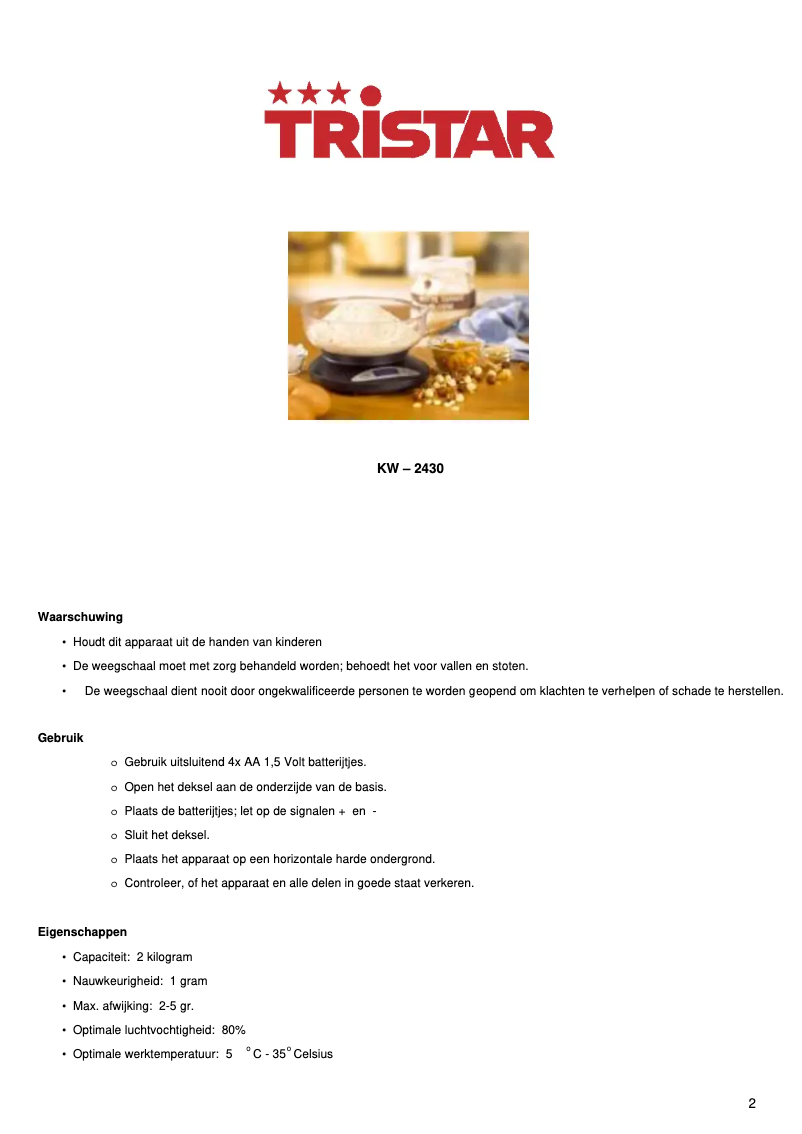 Imagen de la primera página del manual del dispositivo KW-2430