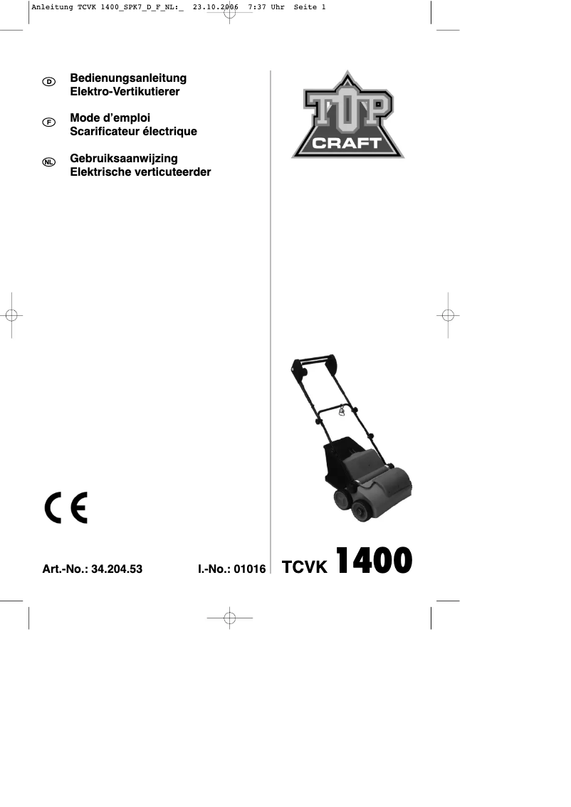 Imagen de la primera página del manual del dispositivo TCVK 1400