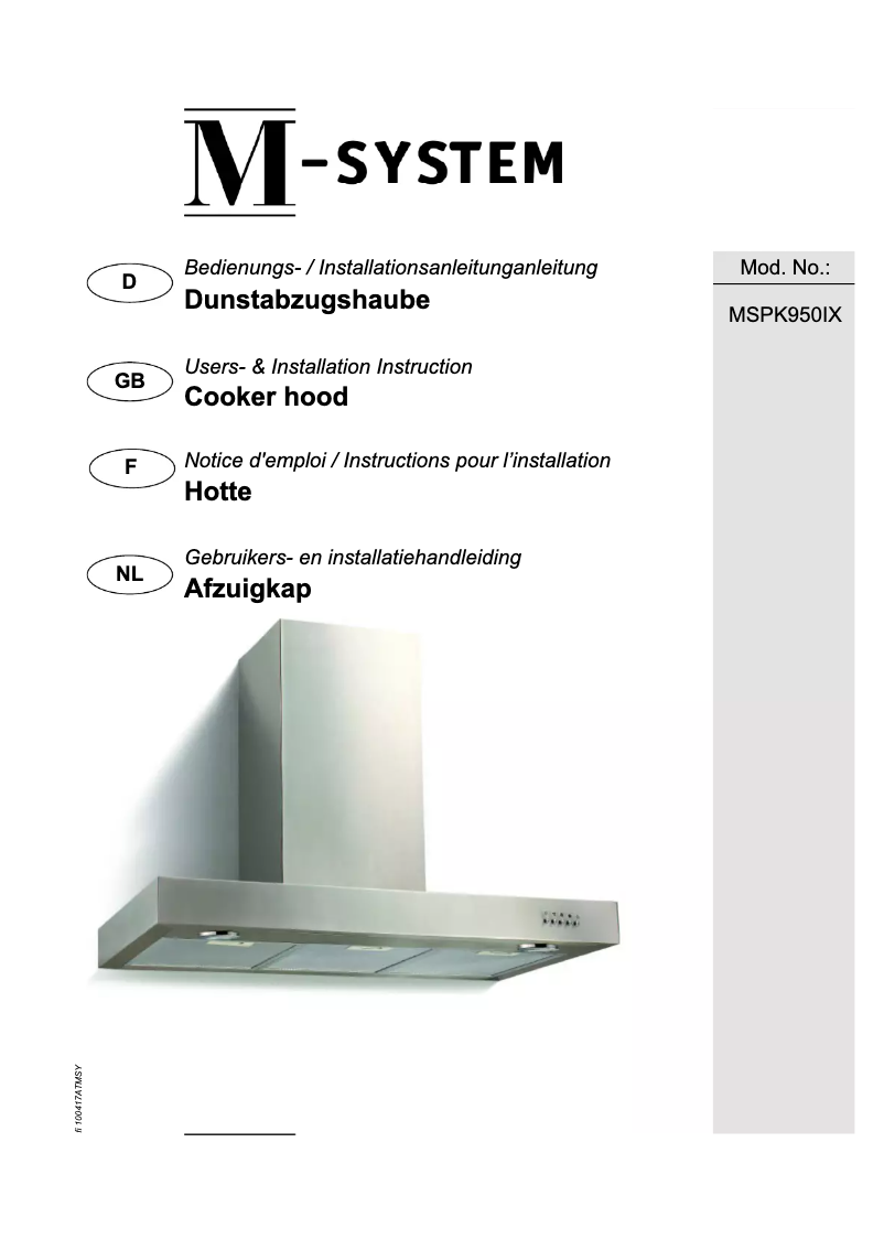 Imagen de la primera página del manual del dispositivo MSPK 950IX