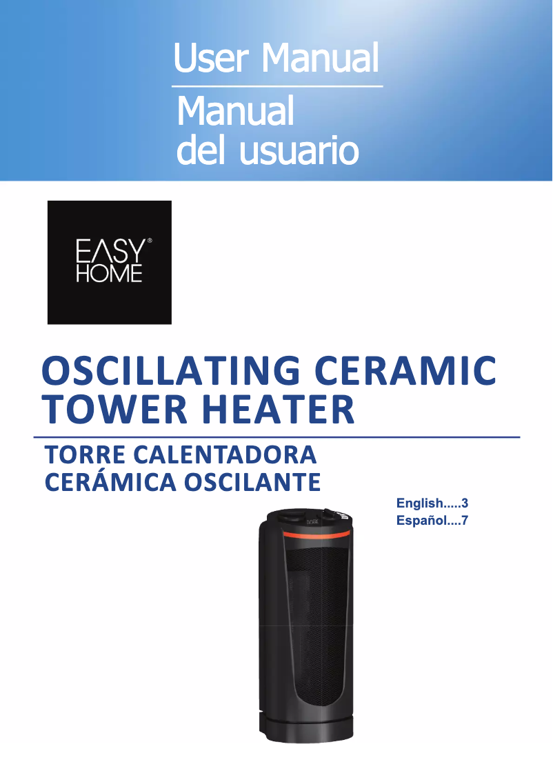 Página nº 1 - Manual de usuario Easy Home Oscillating Ceramic Tower Heater SH-TH-22-TO