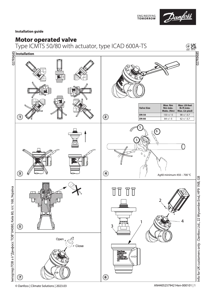 Página 1 del manual Guía de instalación Danfoss ICMTS 50