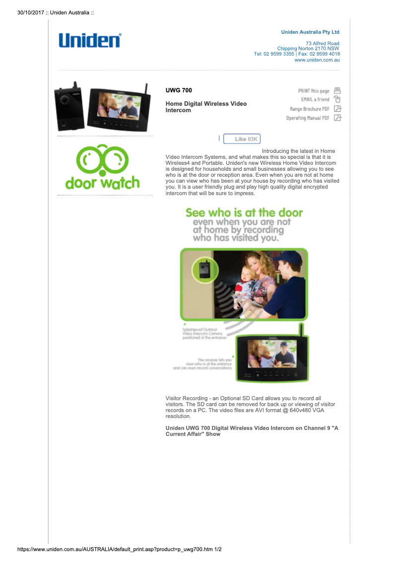 Imagen de la primera página del manual del dispositivo UWG 700