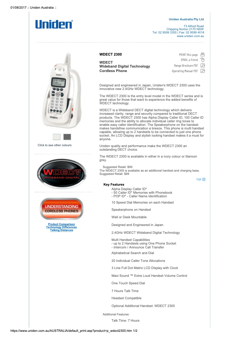 Página 1 del manual Manual de usuario Uniden WDECT 2300