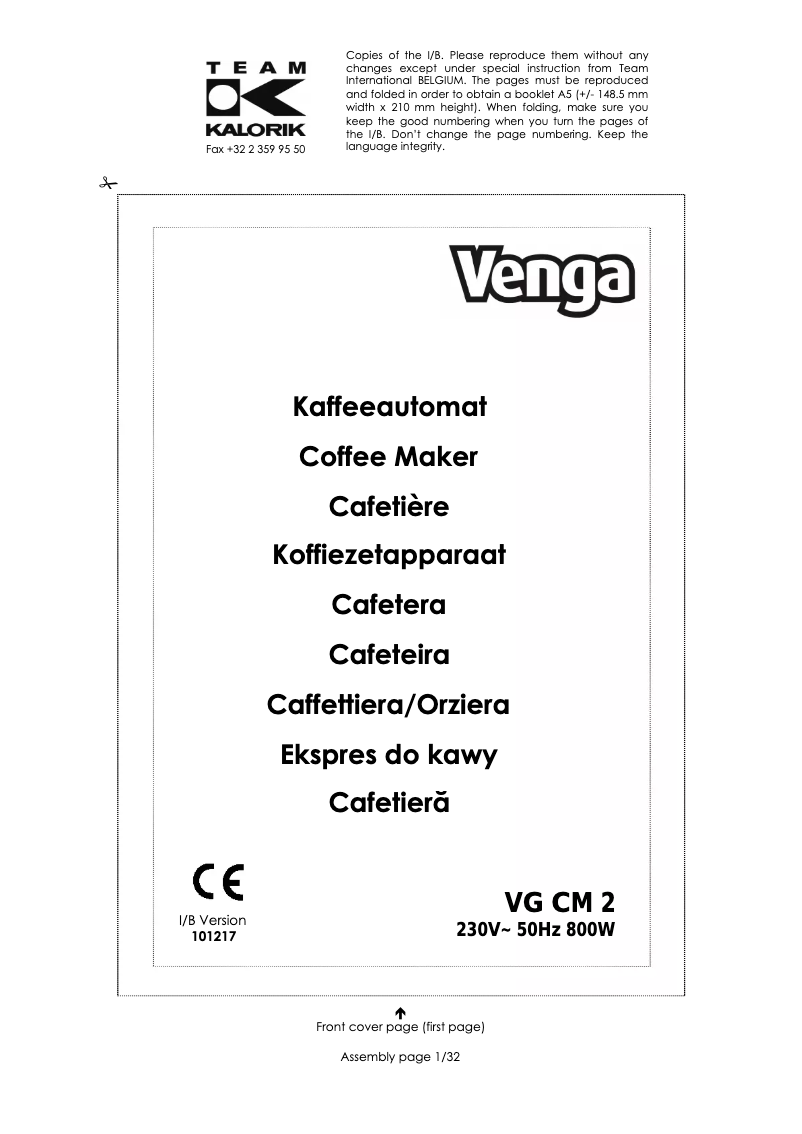 Imagen de la primera página del manual del dispositivo VG CM 2