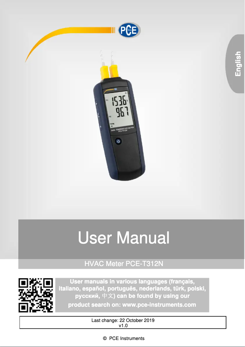 Página 1 del manual Manual de usuario PCE Instruments PCE-T312N