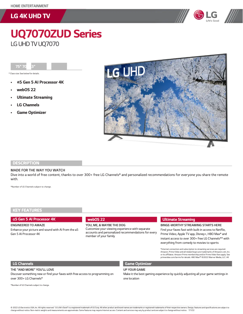 Imagen de la primera página del manual del dispositivo 43UQ7070ZUD