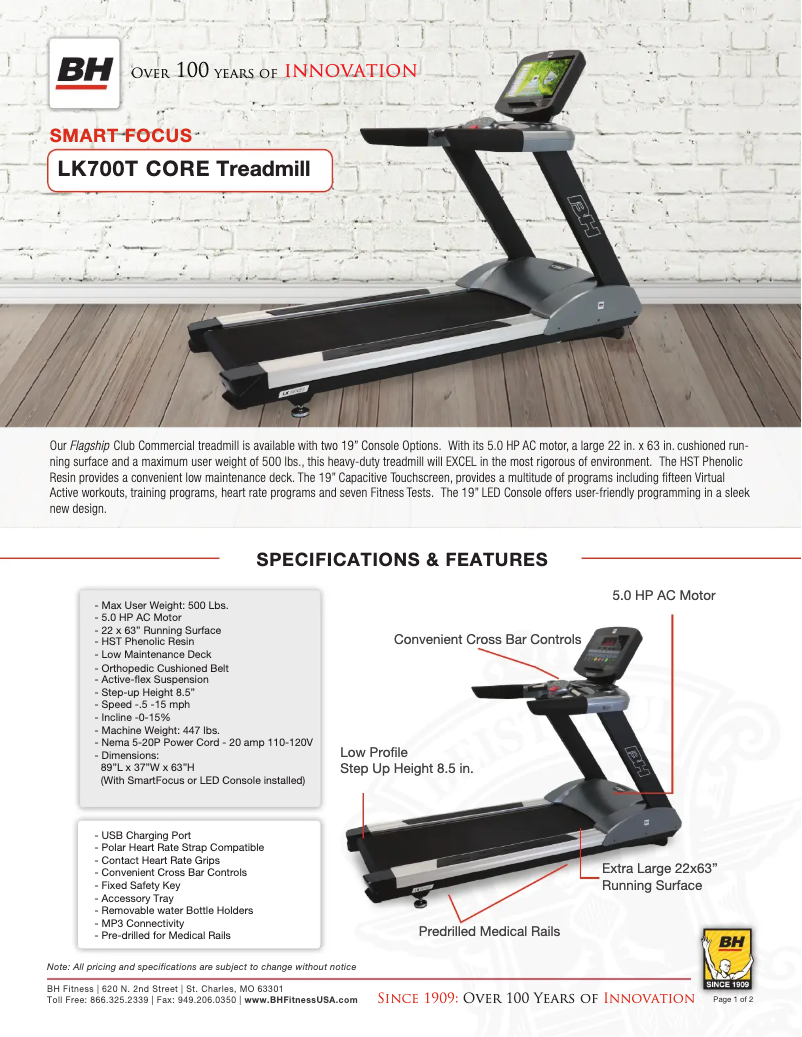 Página 1 del manual Ficha técnica BH Fitness LK700T CORE