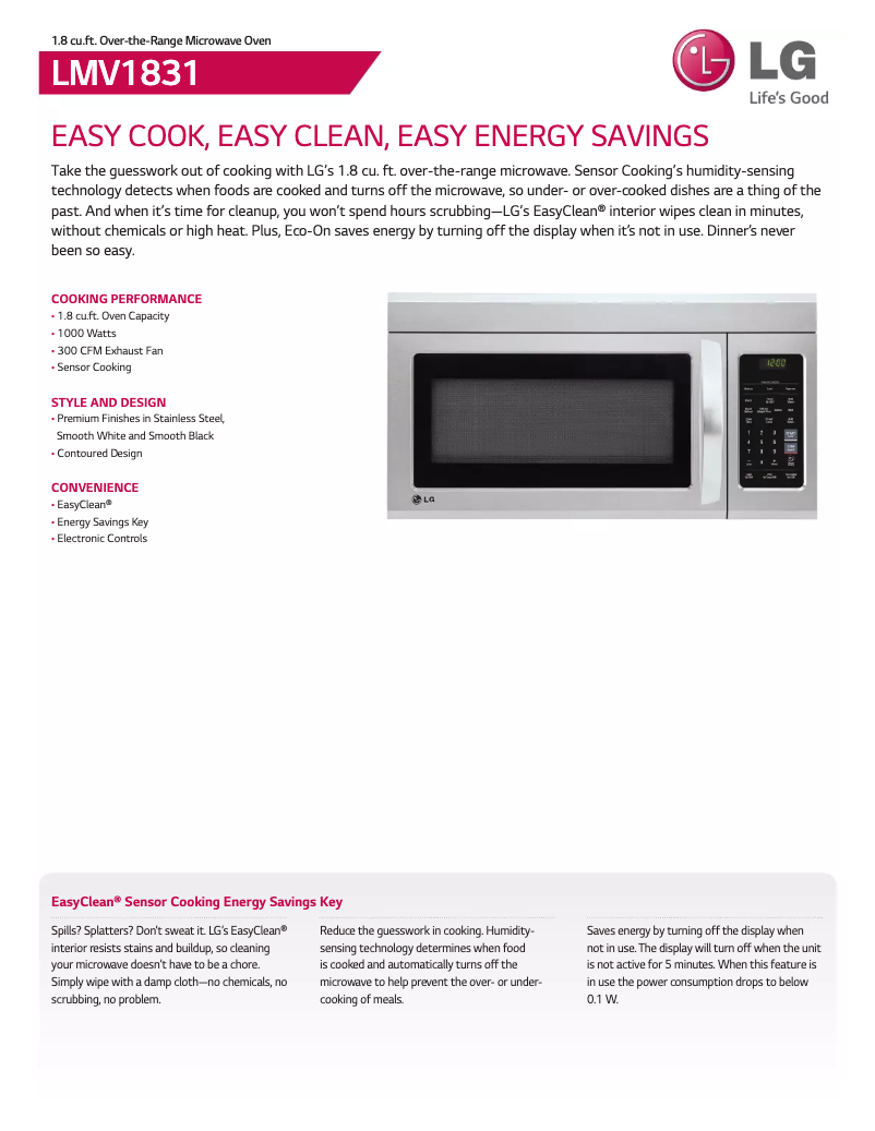 Página 1 del manual Ficha técnica LG LMV1831BD