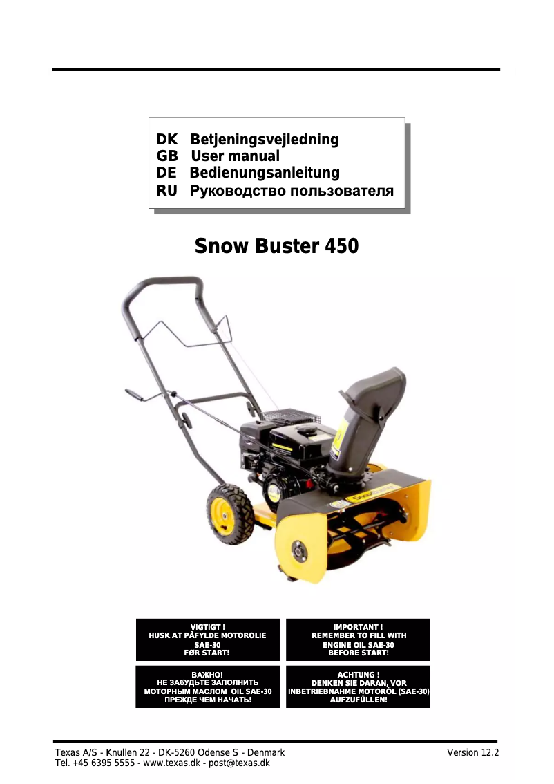 Página nº 1 - Manual de usuario Texas Snow Buster 450