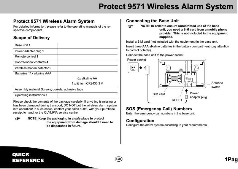 Imagen de la primera página del manual del dispositivo Protect 9571