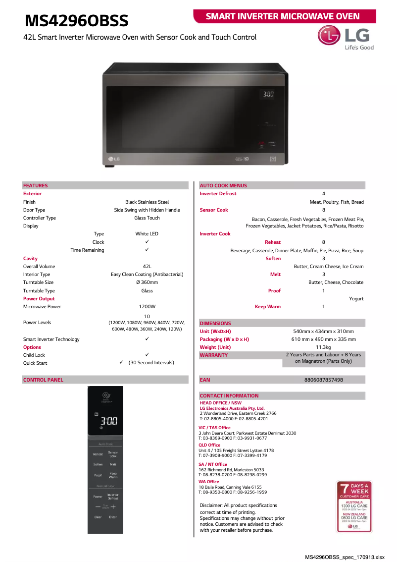 Página 1 del manual Ficha técnica LG NeoChef MS4296
