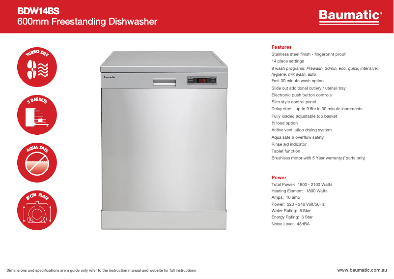 Página 1 del manual Ficha técnica Baumatic BDW14BS