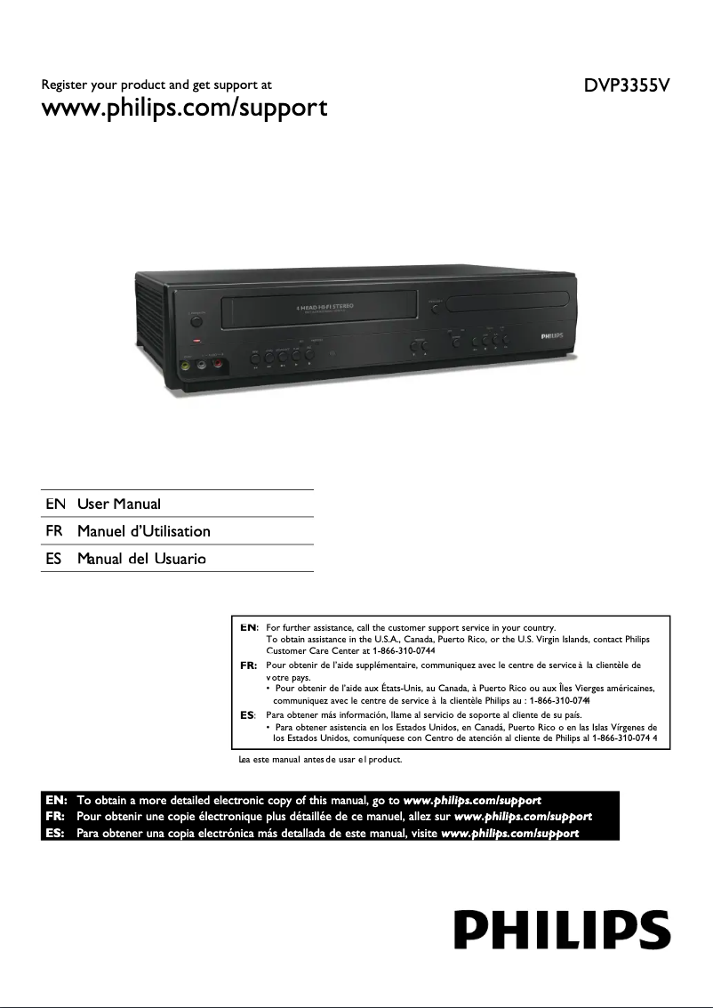 Imagen de la primera página del manual del dispositivo DVP3355V