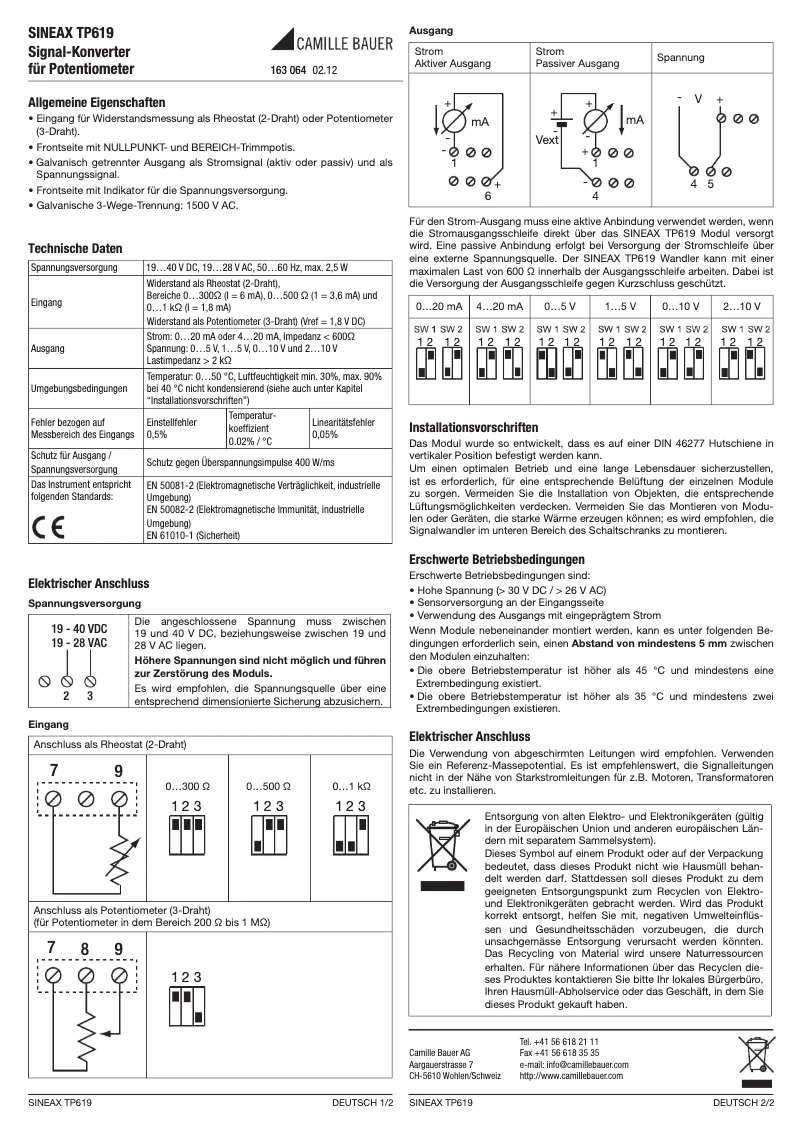 Página 1 del manual Manual de usuario Camille Bauer SINEAX TP619