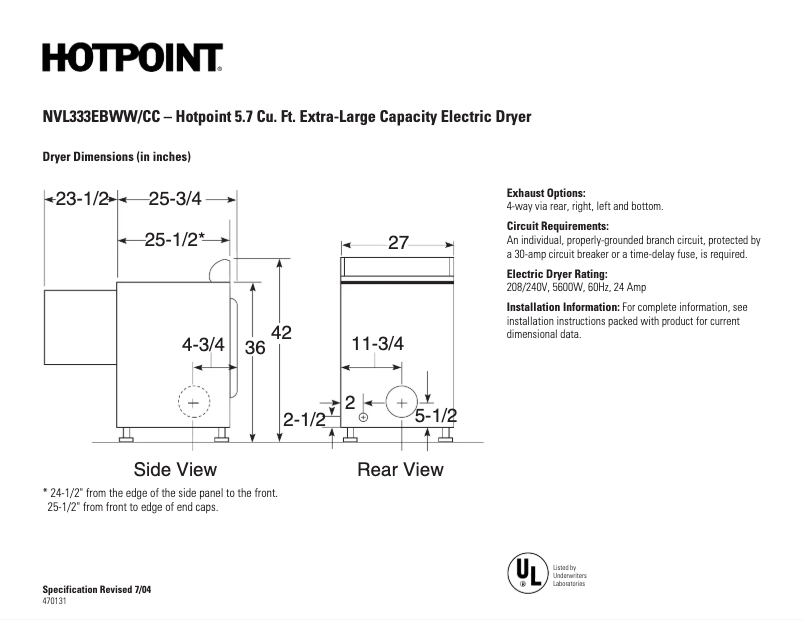 Página 1 del manual Ficha técnica Hotpoint NVL333EBCC