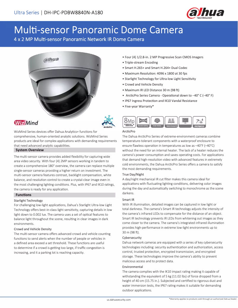 Página 1 del manual Ficha técnica Dahua Technology DH-IPC-PDBW8840N-A180