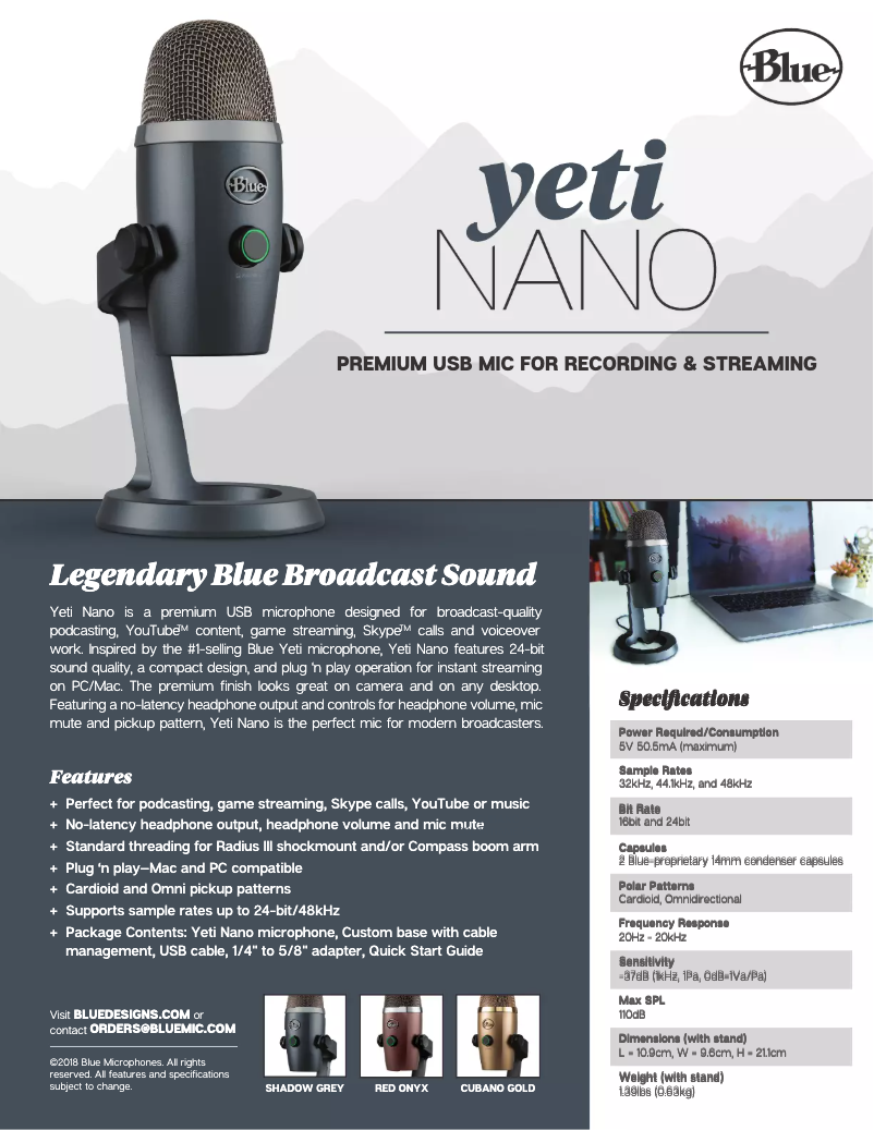 Página nº 1 - Ficha técnica Blue Microphones Yeti Nano