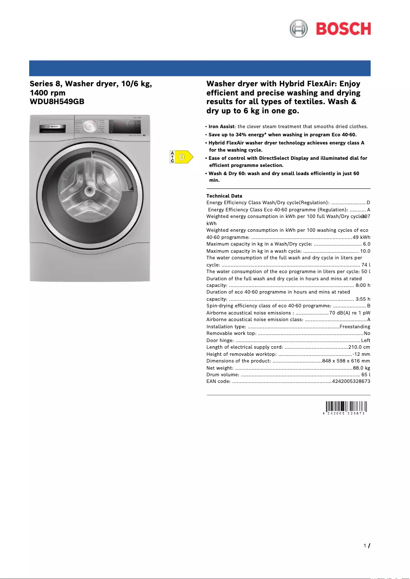 Imagen de la primera página del manual del dispositivo WDU8H549GB