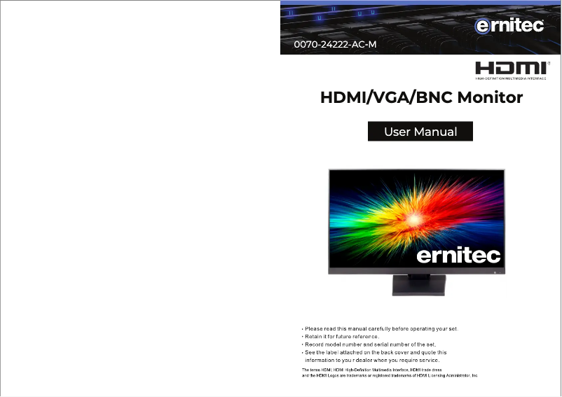 Página 1 del manual Manual de usuario Ernitec 0070-24222-AC-M