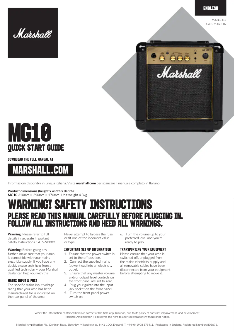 Página nº 1 - Manual de usuario Marshall MG10