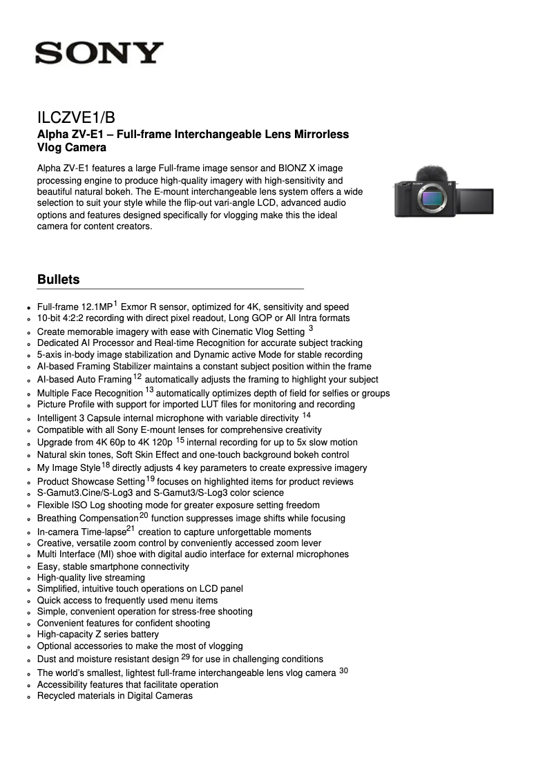 Imagen de la primera página del manual del dispositivo ZV-E1L