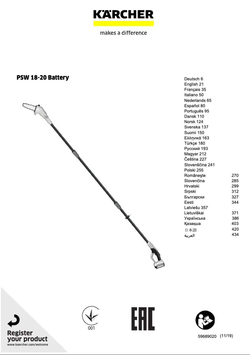 Página 1 del manual Manual de usuario Kärcher PSW 18-20 Battery