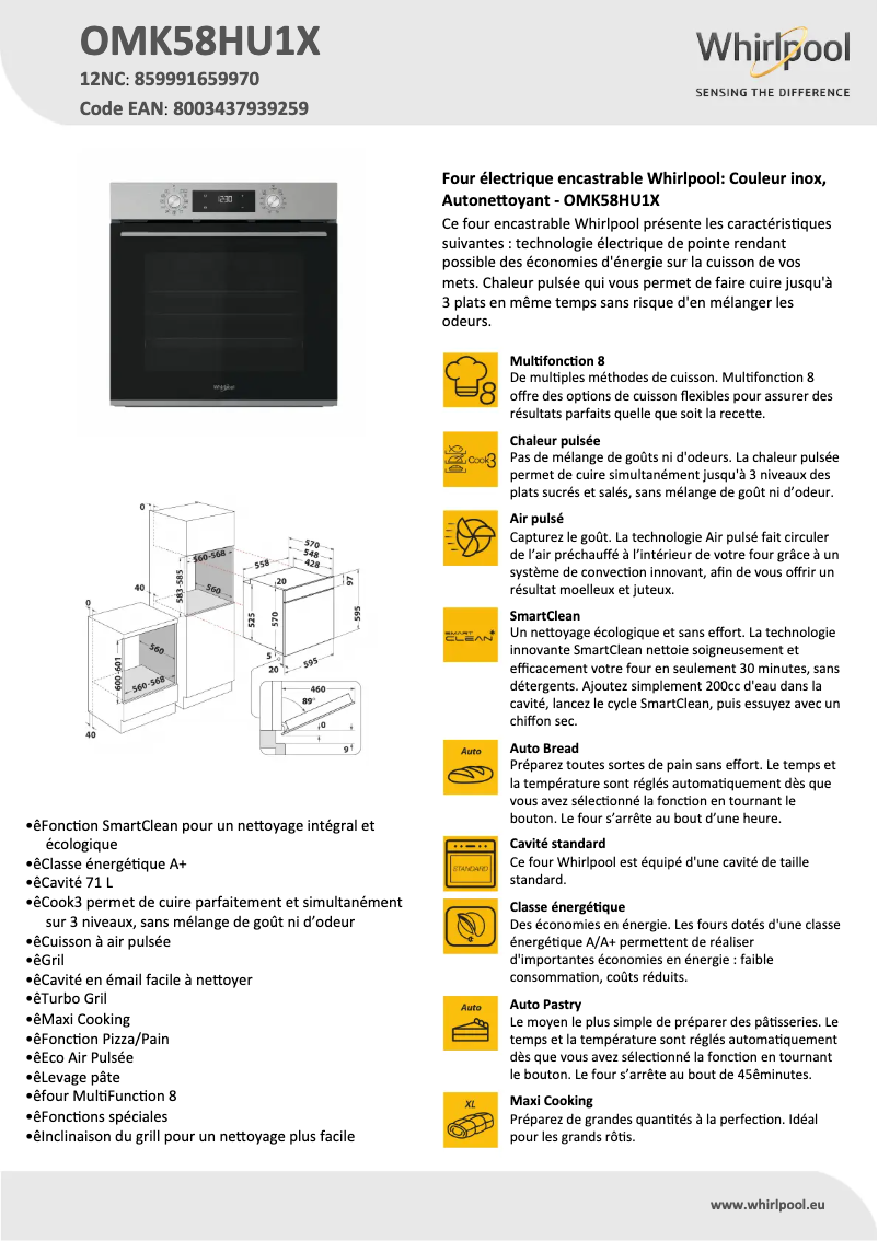 Página 1 del manual Ficha técnica Whirlpool OMK58HU1X