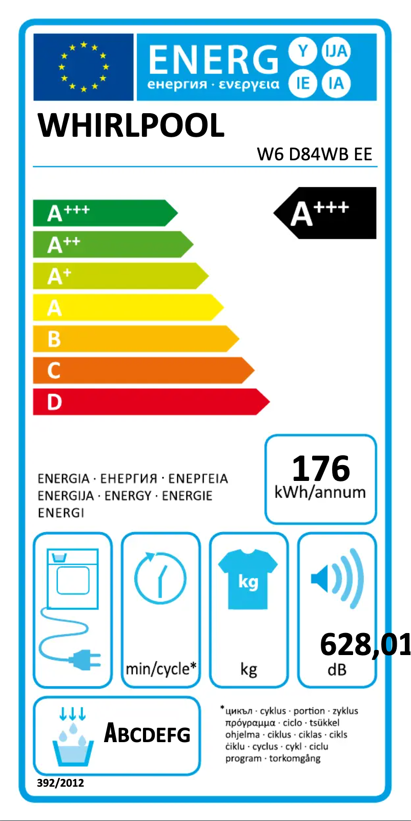 Página nº 1 - Etiqueta energética Whirlpool W6 D84WB EE