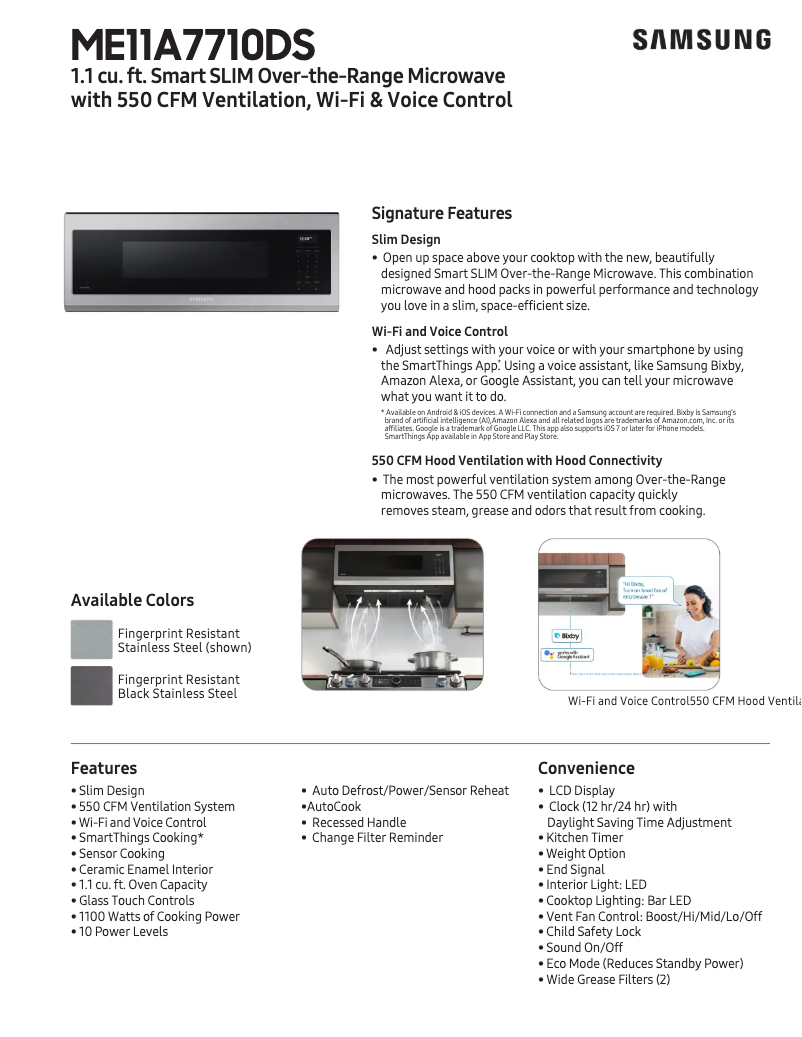 Página 1 del manual Ficha técnica Samsung ME11A7710DS