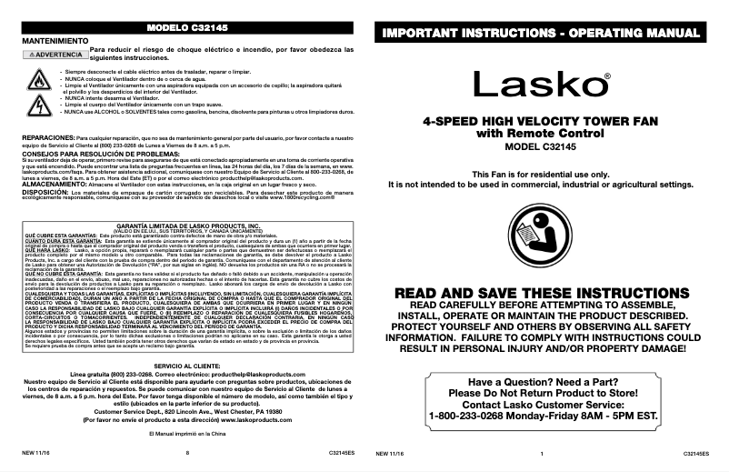 Página 1 del manual Manual de usuario Lasko C32145