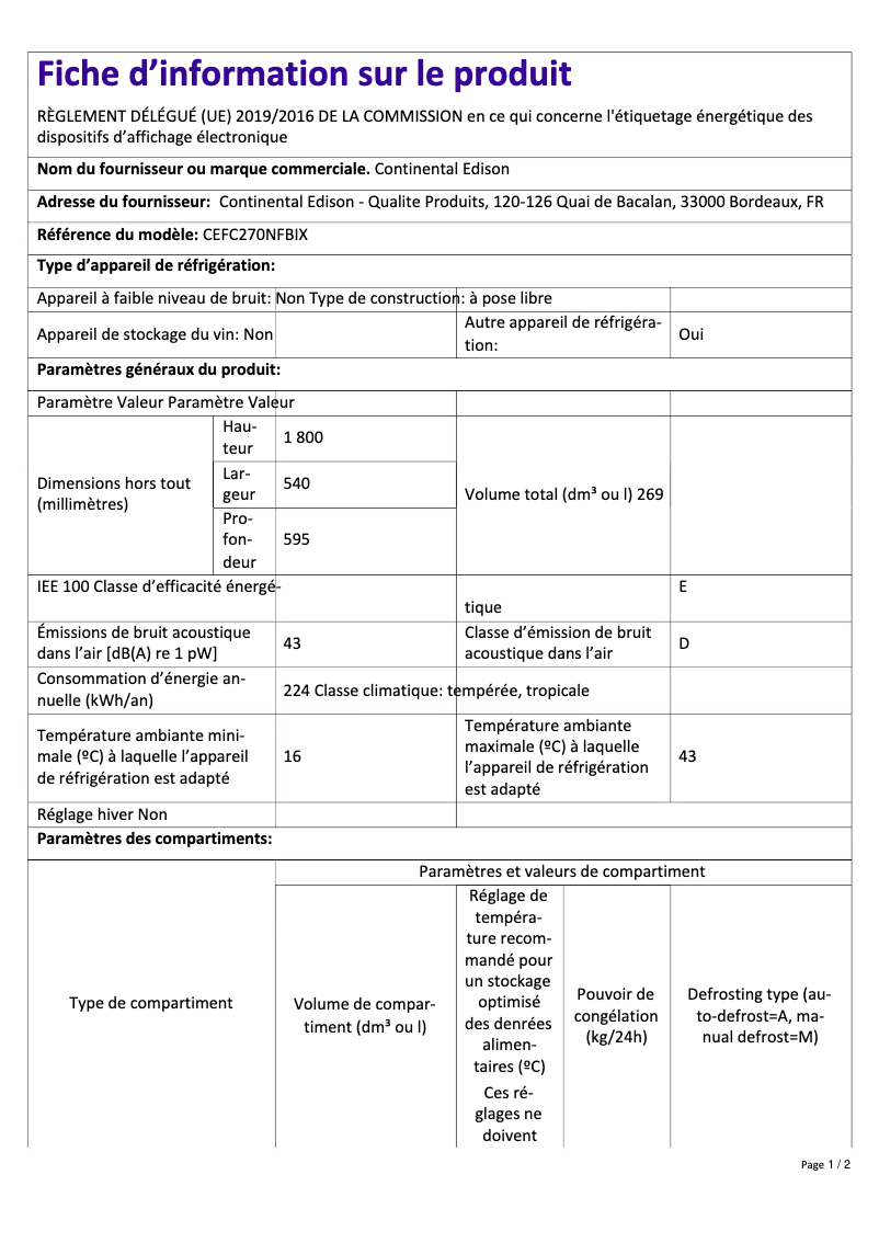 Imagen de la primera página del manual del dispositivo CEFC270NFBIX