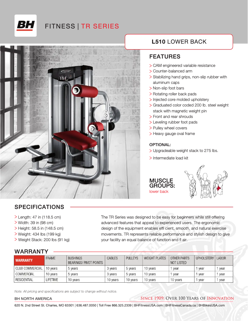 Página 1 del manual Ficha técnica BH Fitness L510