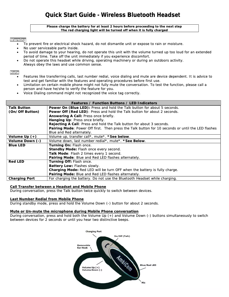 Imagen de la primera página del manual del dispositivo BT - HS