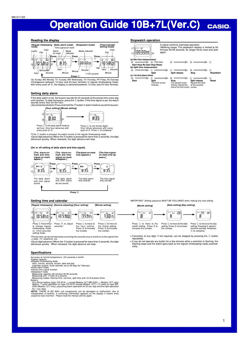 Página nº 1 - Manual de usuario Casio Collection F-91WM-3AEF