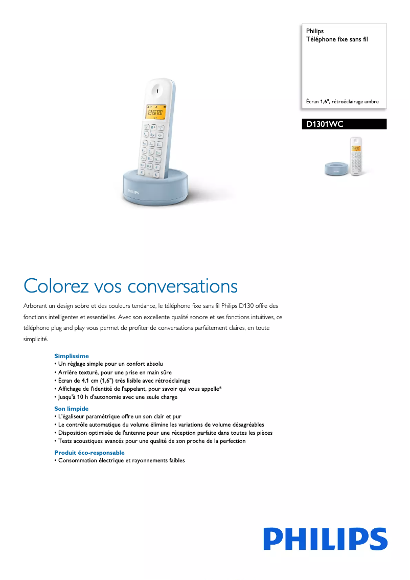 Página nº 1 - Ficha técnica Philips D1301WC