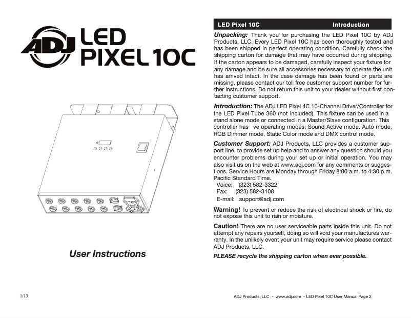 Página 1 del manual Manual de usuario Adj LED Pixel Tube 360