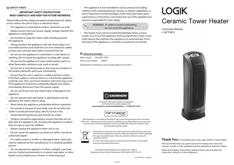 Imagen de la primera página del manual del dispositivo L18CTHB12