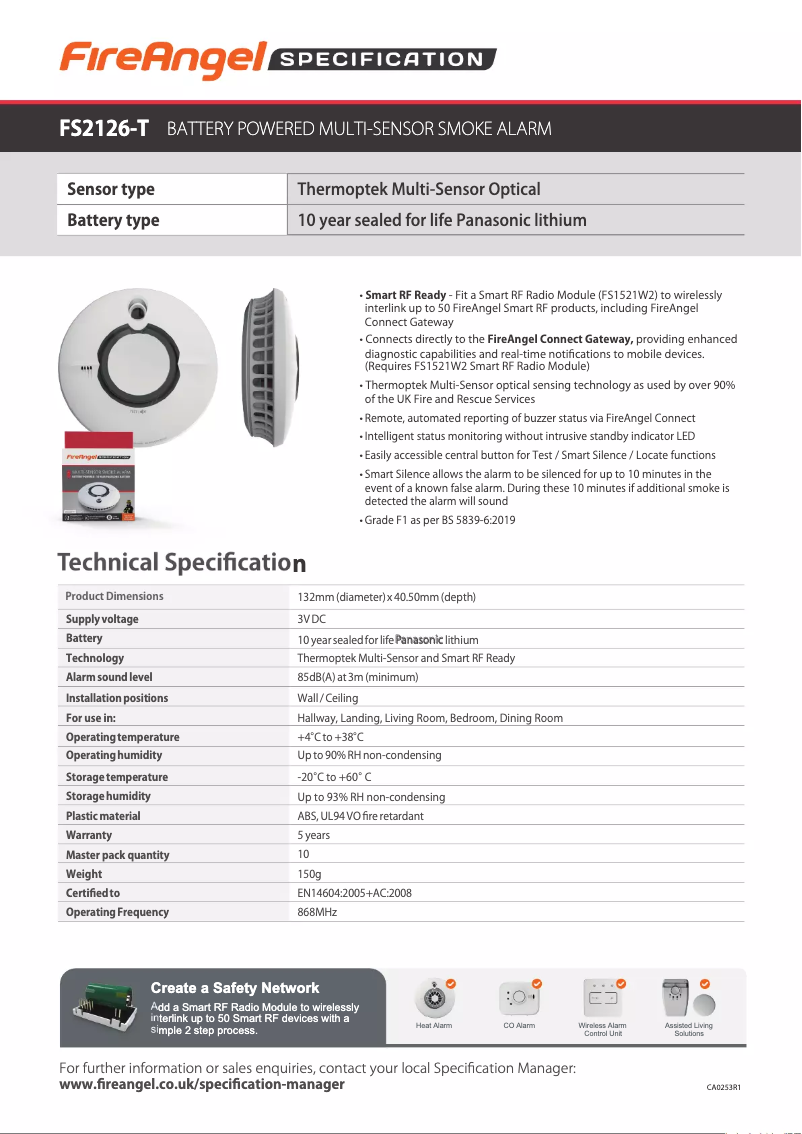Página 1 del manual Ficha técnica FireAngel FS2126-T