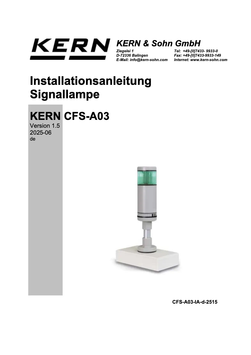 Imagen de la primera página del manual del dispositivo CFS-A03