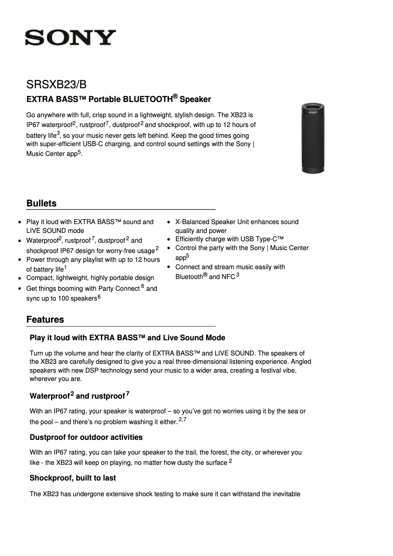 Imagen de la primera página del manual del dispositivo SRS-XB23