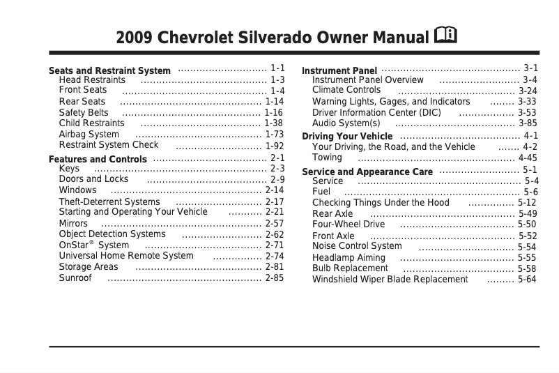 Imagen de la primera página del manual del dispositivo Silverado 3500HD (2009)