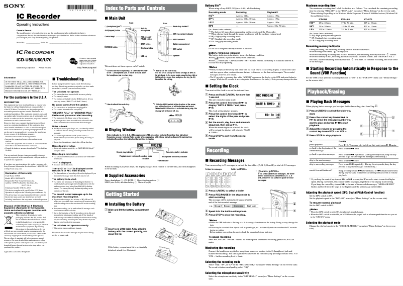 Imagen de la primera página del manual del dispositivo ICD-U50