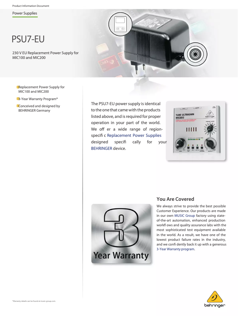 Página 1 del manual Manual de usuario Behringer PSU7-EU