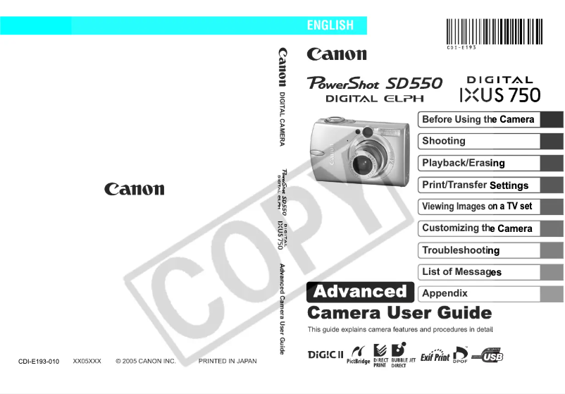 Página 1 del manual Manual de usuario Canon PowerShot SD550