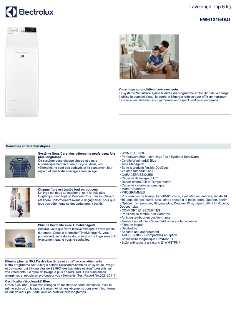 Página 1 del manual Ficha técnica Electrolux EW6T3164AD