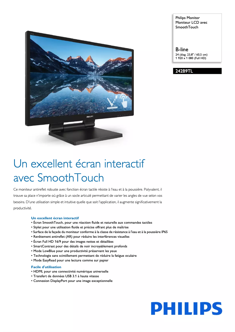 Página 1 del manual Ficha técnica Philips B Line 242B9TL