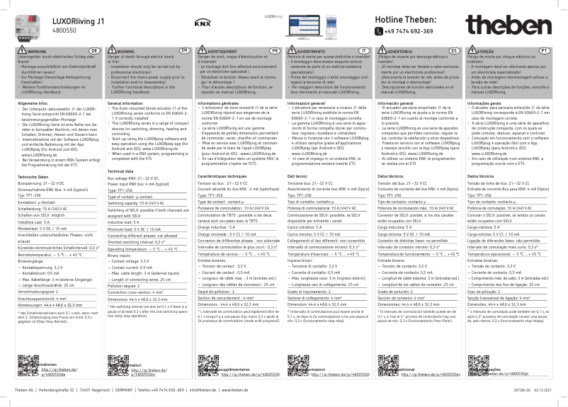 Imagen de la primera página del manual del dispositivo LUXORliving J1