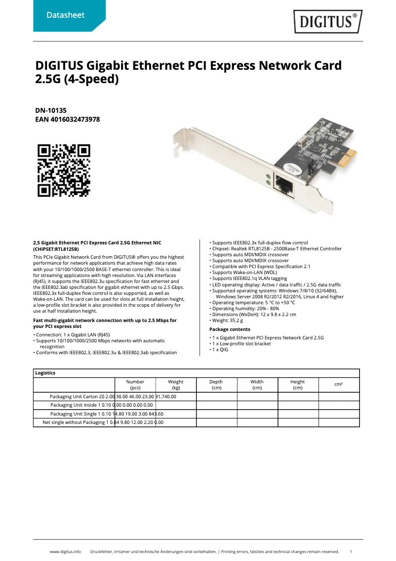 Página 1 del manual Ficha técnica Digitus DN-10135