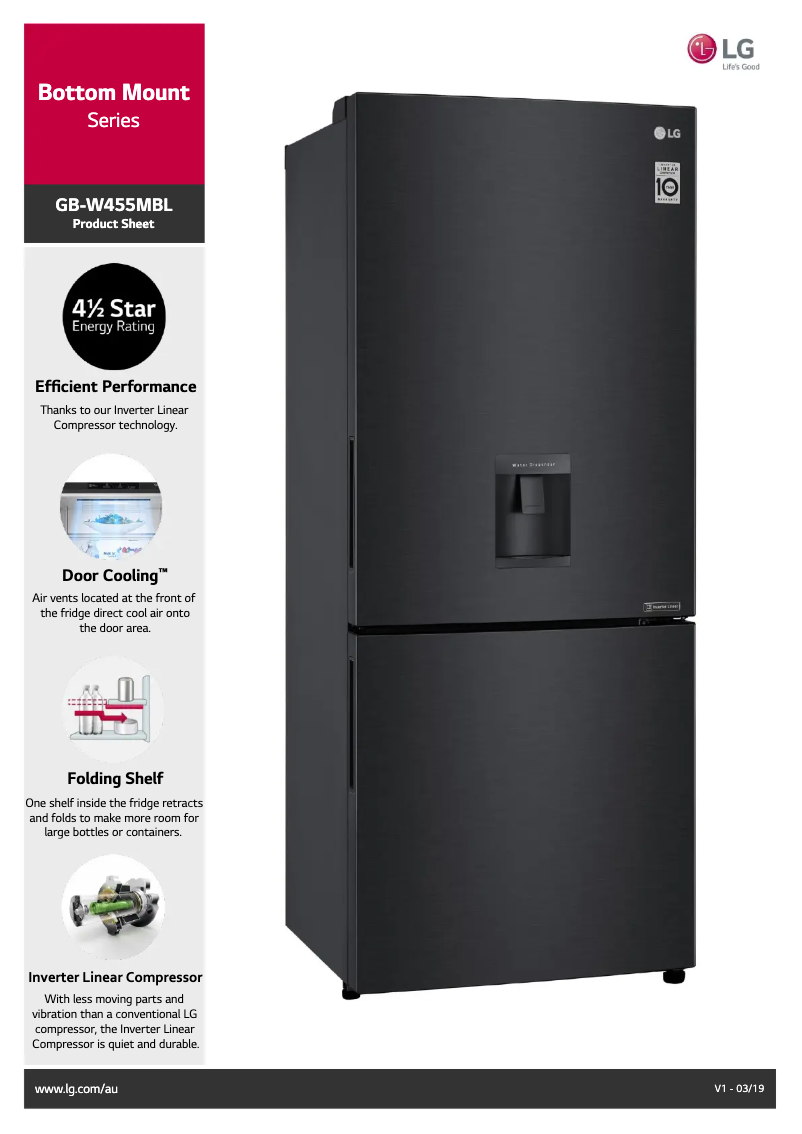 Página nº 1 - Ficha técnica LG GB-W455MBL